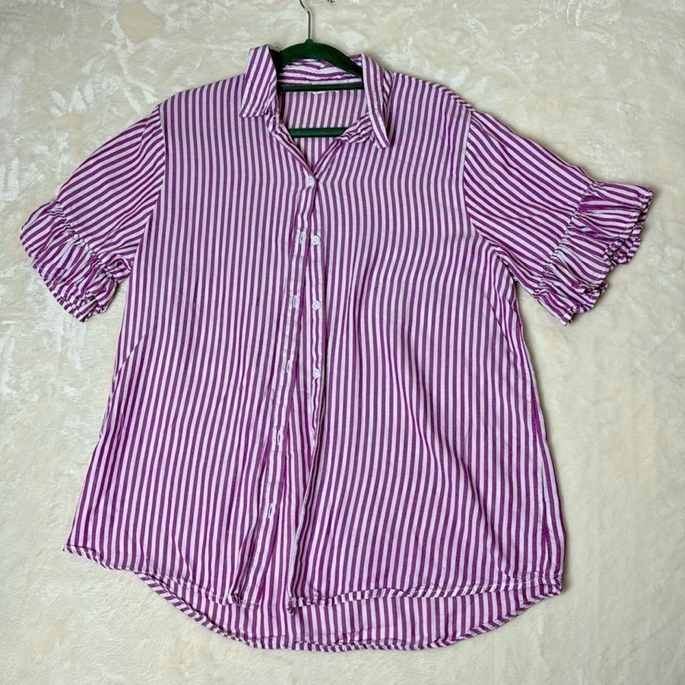 Beach Lunch Lounge Shirt Medium Women’s Ruffle Beach casual top vacation